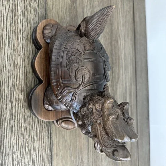 Smoking Dragon Tortoise Turtle Beast Hand Carved Boxwood Wealth Statue Sculpture - Picture 7 of 16